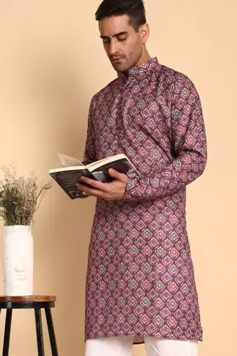 Maroon color smart and ethnic designer printed kurta payjama for men's festive looks