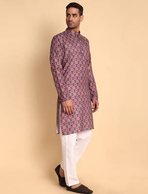 Maroon color smart and ethnic designer printed kurta payjama for men's festive looks 5