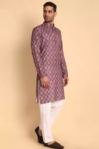 Maroon color smart and ethnic designer printed kurta payjama for men's festive looks