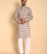 Beige color smart and ethnic designer printed kurta payjama for men's festive looks