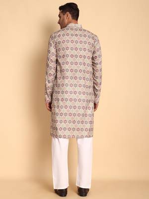 Beige color smart and ethnic designer printed kurta payjama for men's festive looks 2