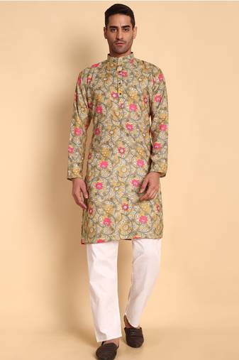 Yellow color smart and ethnic designer printed kurta payjama for men's festive looks