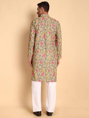 Yellow color smart and ethnic designer printed kurta payjama for men's festive looks 2