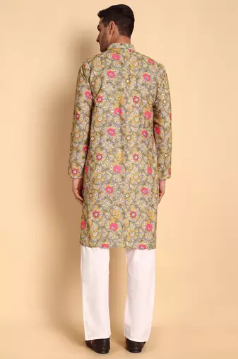 Yellow color smart and ethnic designer printed kurta payjama for men's festive looks