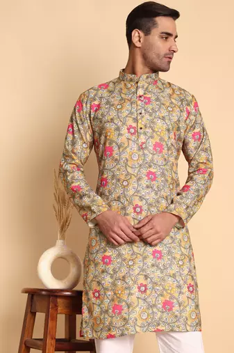 Yellow color smart and ethnic designer printed kurta payjama for men's festive looks