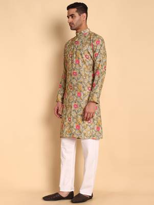Yellow color smart and ethnic designer printed kurta payjama for men's festive looks 4