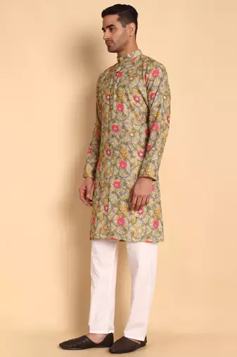 Yellow color smart and ethnic designer printed kurta payjama for men's festive looks