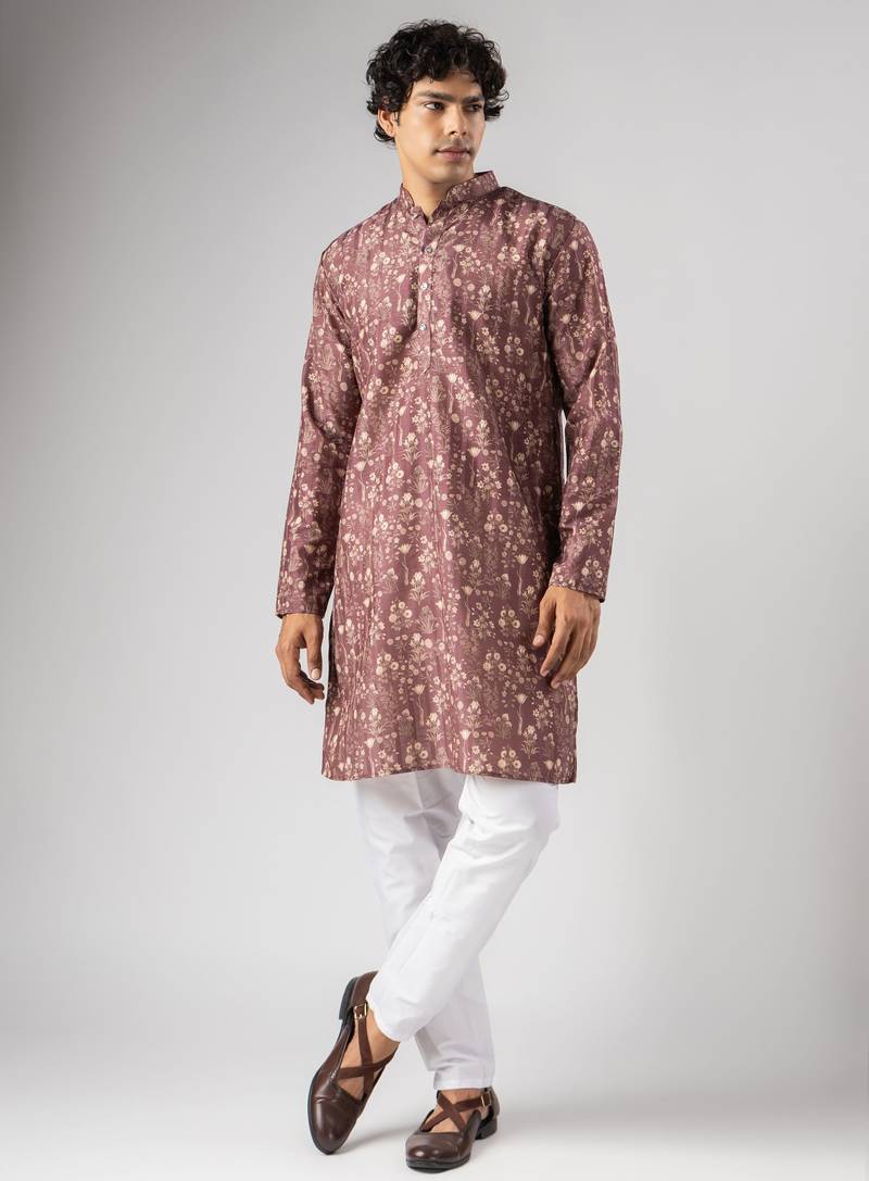 Brown color smart chickoo polo fabric designer ceremonial kurta payjama