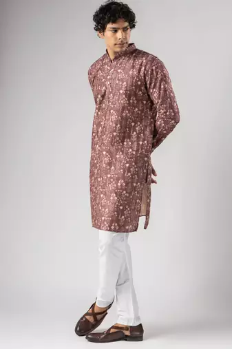 Brown color smart chickoo polo fabric designer ceremonial kurta payjama