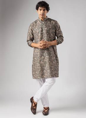 Grey color smart chickoo polo fabric designer ceremonial kurta payjama 1