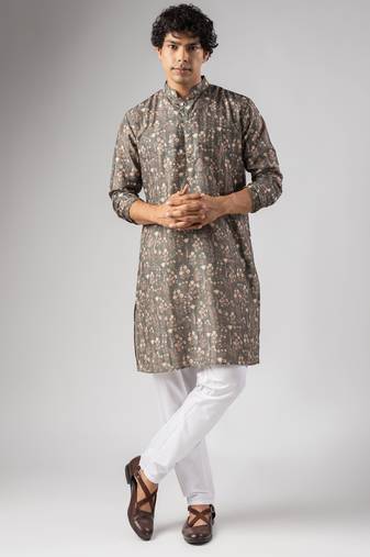 Grey color smart chickoo polo fabric designer ceremonial kurta payjama