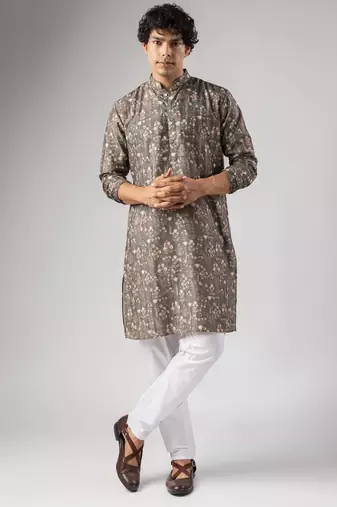 Grey color smart chickoo polo fabric designer ceremonial kurta payjama