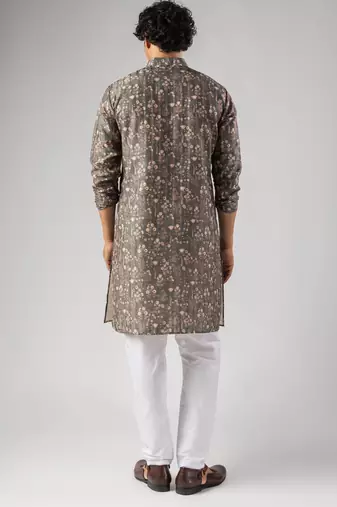 Grey color smart chickoo polo fabric designer ceremonial kurta payjama