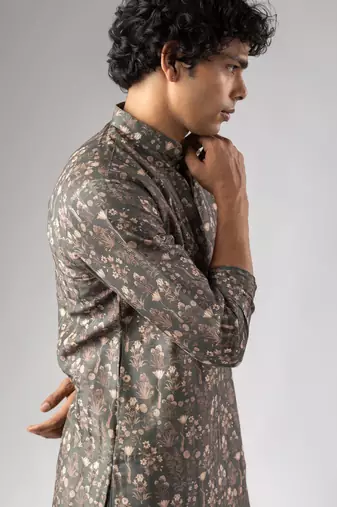 Grey color smart chickoo polo fabric designer ceremonial kurta payjama