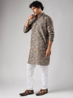 Grey color smart chickoo polo fabric designer ceremonial kurta payjama 4