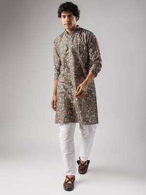 Grey color smart chickoo polo fabric designer ceremonial kurta payjama 5