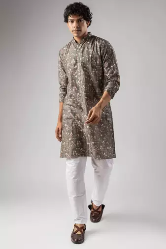 Grey color smart chickoo polo fabric designer ceremonial kurta payjama