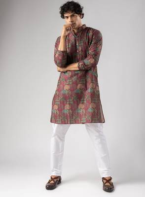 Red color smart chickoo polo fabric designer ceremonial kurta payjama 1