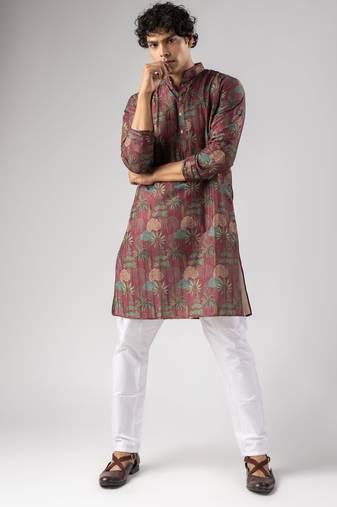 Red color smart chickoo polo fabric designer ceremonial kurta payjama