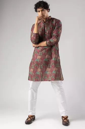 Red color smart chickoo polo fabric designer ceremonial kurta payjama