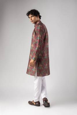 Red color smart chickoo polo fabric designer ceremonial kurta payjama 2