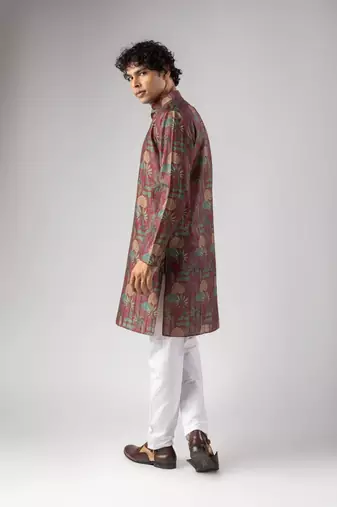 Red color smart chickoo polo fabric designer ceremonial kurta payjama