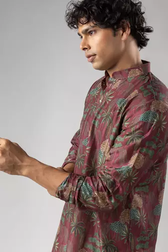 Red color smart chickoo polo fabric designer ceremonial kurta payjama
