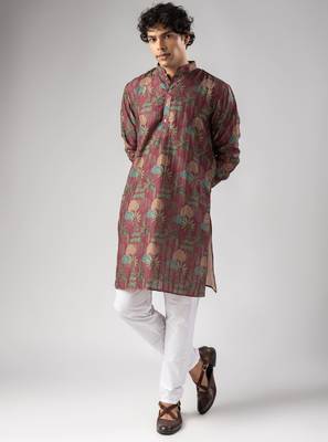 Red color smart chickoo polo fabric designer ceremonial kurta payjama 4