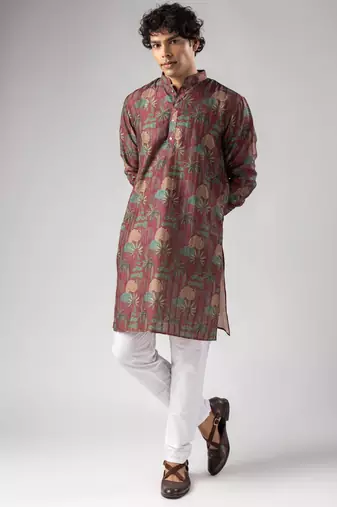 Red color smart chickoo polo fabric designer ceremonial kurta payjama