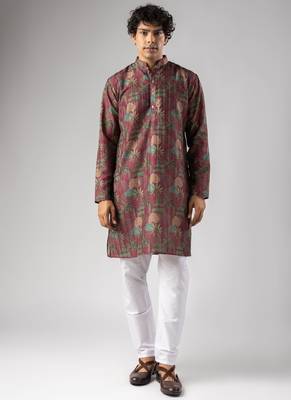 Red color smart chickoo polo fabric designer ceremonial kurta payjama 5