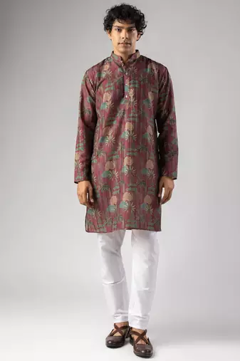 Red color smart chickoo polo fabric designer ceremonial kurta payjama