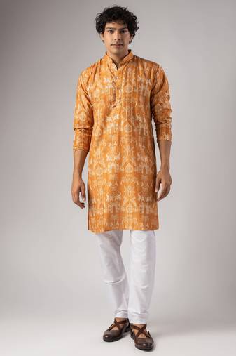 Orange color smart chickoo polo fabric designer ceremonial kurta payjama