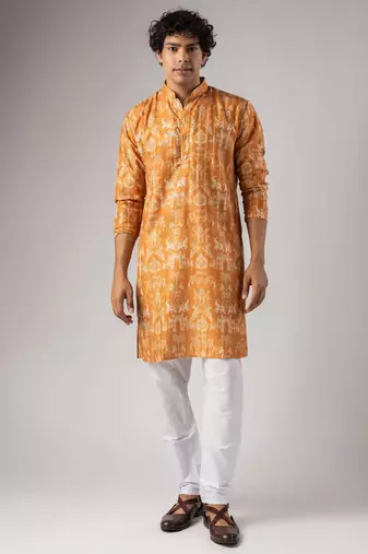 Orange color smart chickoo polo fabric designer ceremonial kurta payjama