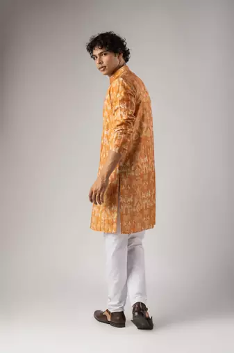 Orange color smart chickoo polo fabric designer ceremonial kurta payjama