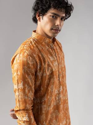 Orange color smart chickoo polo fabric designer ceremonial kurta payjama 3
