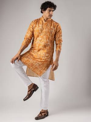 Orange color smart chickoo polo fabric designer ceremonial kurta payjama 4