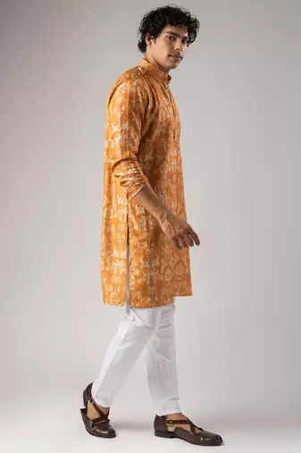 Orange color smart chickoo polo fabric designer ceremonial kurta payjama