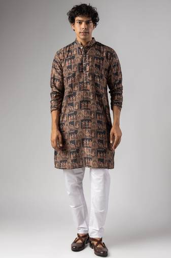 Black color smart chickoo polo fabric designer ceremonial kurta payjama