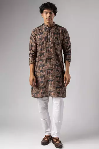Black color smart chickoo polo fabric designer ceremonial kurta payjama