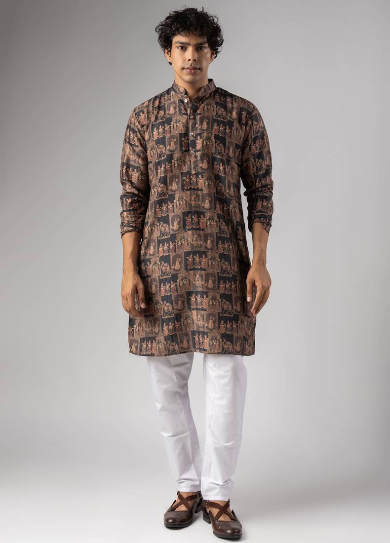 Black color smart chickoo polo fabric designer ceremonial kurta payjama