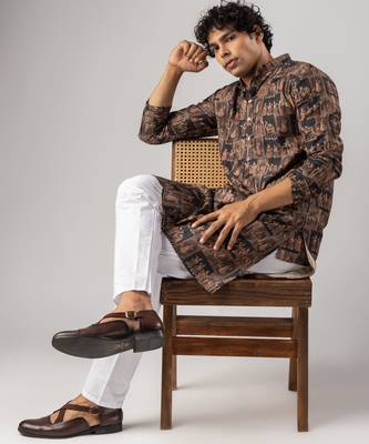 Black color smart chickoo polo fabric designer ceremonial kurta payjama 3