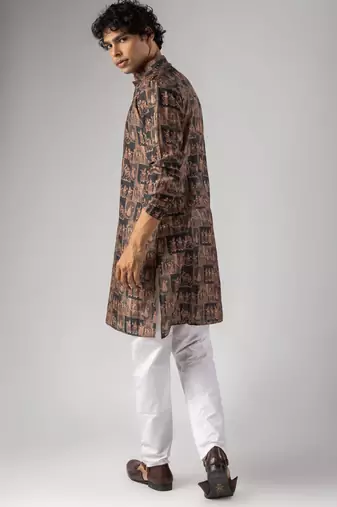 Black color smart chickoo polo fabric designer ceremonial kurta payjama