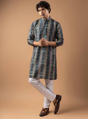 Blue color smart chickoo polo fabric designer ceremonial kurta payjama 1