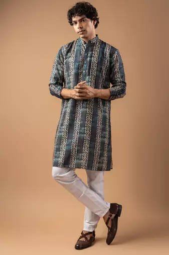 Blue color smart chickoo polo fabric designer ceremonial kurta payjama
