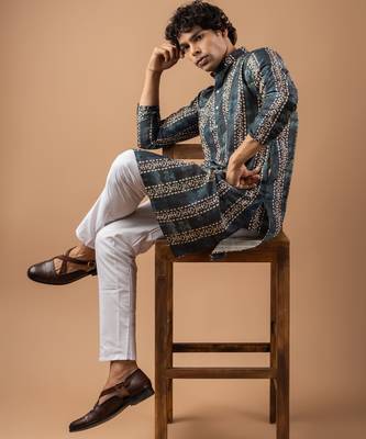 Blue color smart chickoo polo fabric designer ceremonial kurta payjama 3