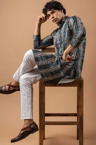 Blue color smart chickoo polo fabric designer ceremonial kurta payjama