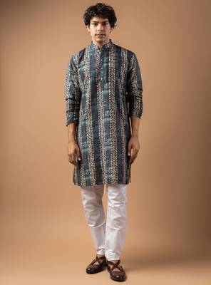 Blue color smart chickoo polo fabric designer ceremonial kurta payjama 4