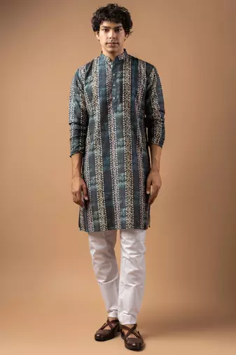 Blue color smart chickoo polo fabric designer ceremonial kurta payjama
