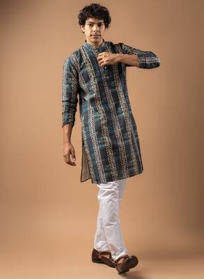 Blue color smart chickoo polo fabric designer ceremonial kurta payjama 5