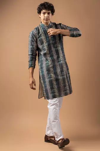 Blue color smart chickoo polo fabric designer ceremonial kurta payjama